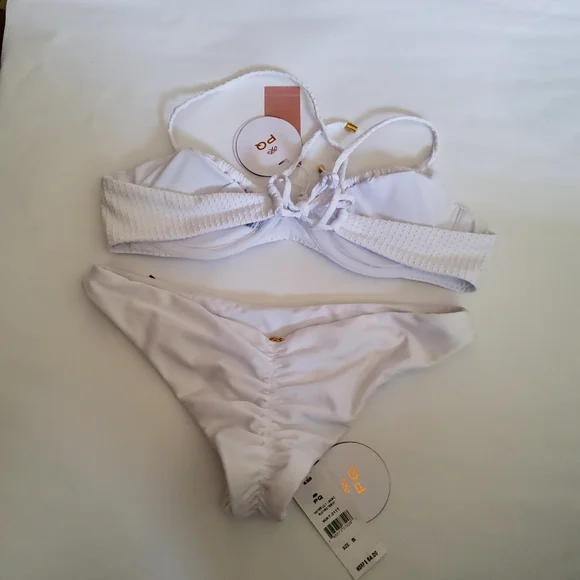 PQ Swim Set Saw Jasmine Underwire Top & Water Lily Basic Ruched Teeny Bottom S - Picture 4 of 9